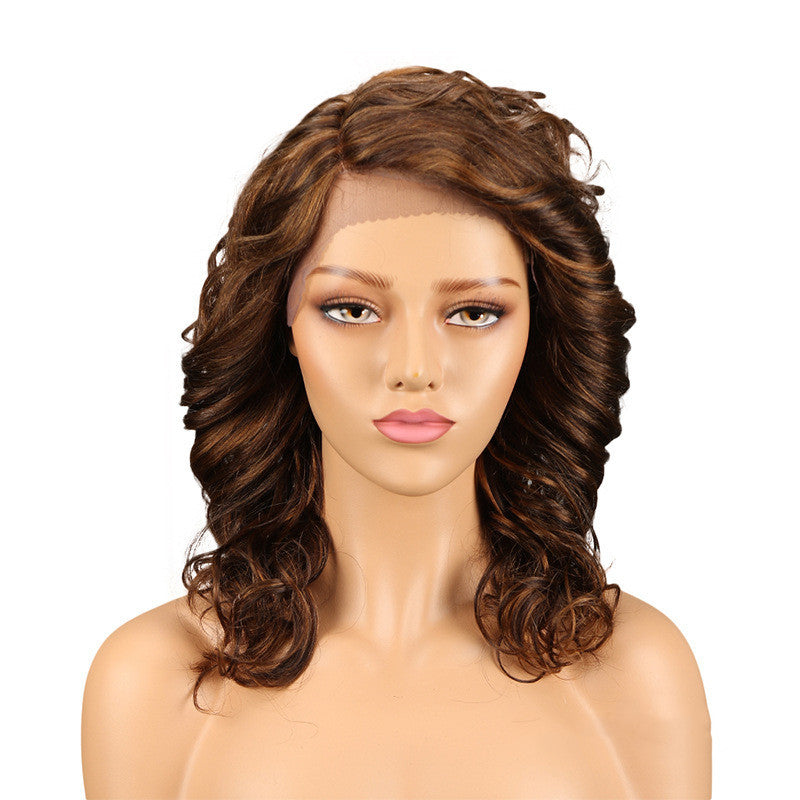 Real Hair Headgear Women Hair Stitch Lace Wig Long Curly Hair