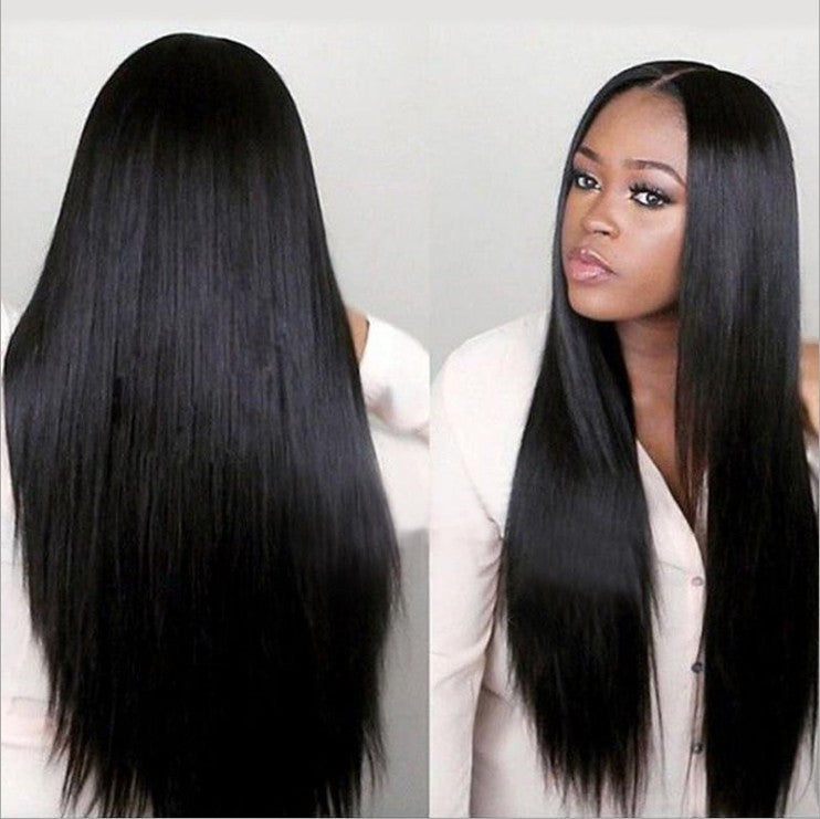 Black long straight hair wig cover