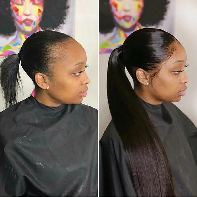 Natural Black Velcro Ponytail Straight Hair Wig