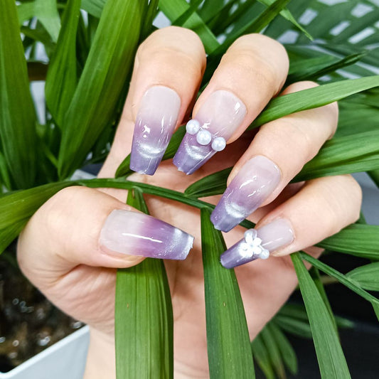 Eggplant Color Set With Pearl Diamond Nails