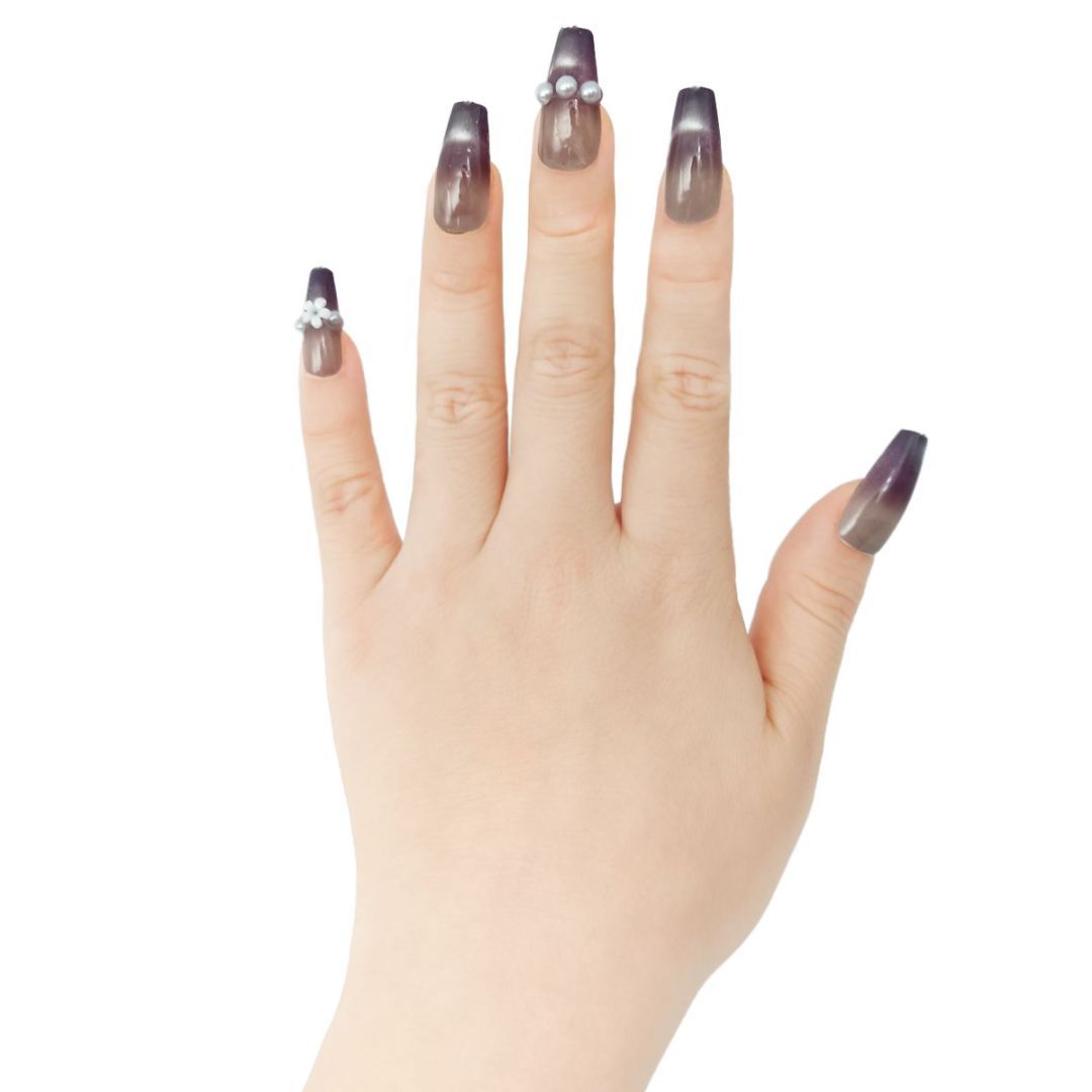 Eggplant Color Set With Pearl Diamond Nails